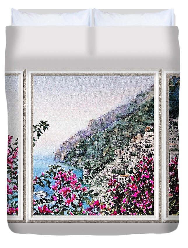 Italy Duvet Cover featuring the painting Positano Window View by Irina Sztukowski