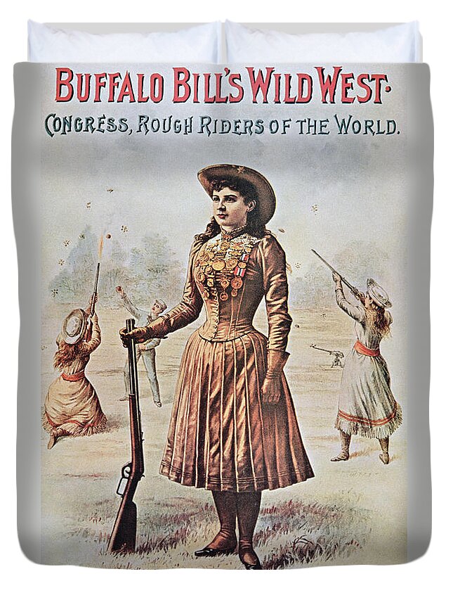Poster for Buffalo Bill's Wild West Show with Annie Oakley Duvet Cover by  American School - Pixels