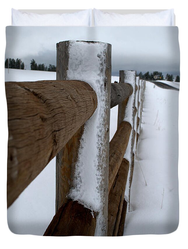 Snow Duvet Cover featuring the photograph Posts in the Snow by Anjanette Douglas