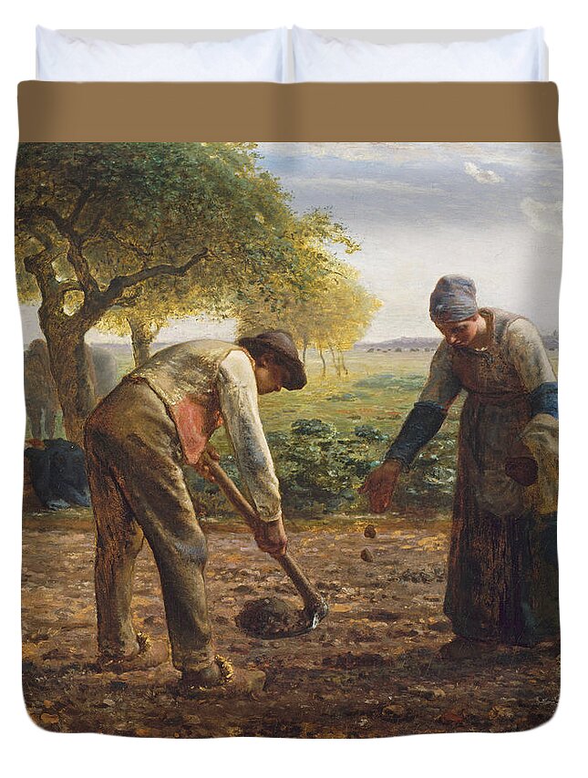 Jean Francois Millet Duvet Cover featuring the painting Potato Planters by Jean Francois Millet