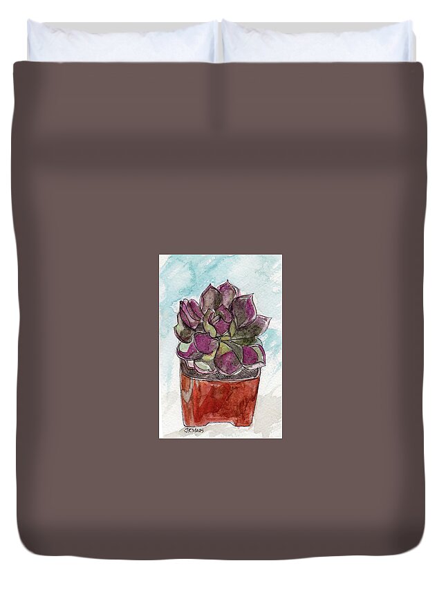 Potted Cactus Duvet Cover featuring the painting Potted Cactus by Julie Maas