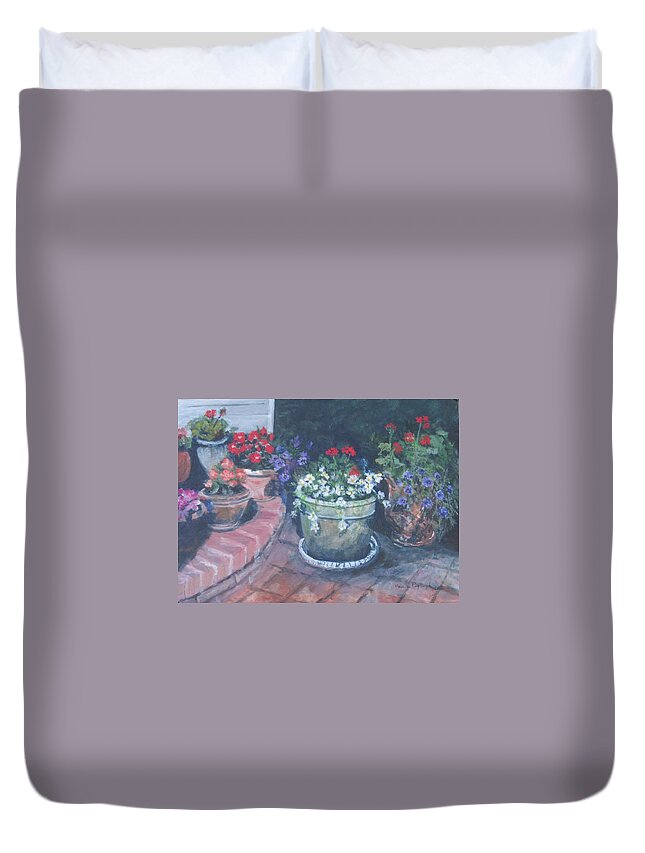 Flowers Duvet Cover featuring the painting Potted Flowers by Paula Pagliughi