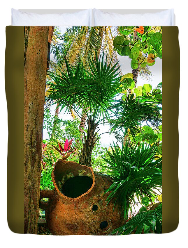 Belize Duvet Cover featuring the photograph Pottery Ambergris Caye Belize by Waterdancer
