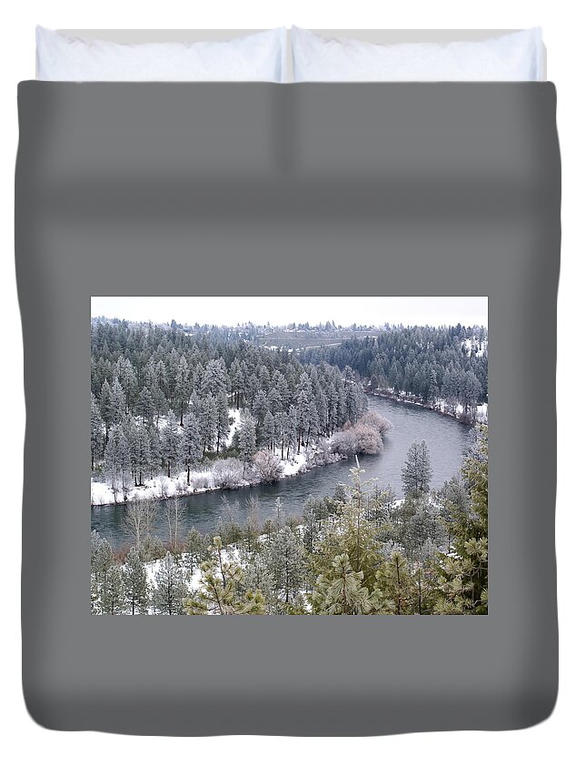 Nature Duvet Cover featuring the photograph Powdered Spokane River by Ben Upham III
