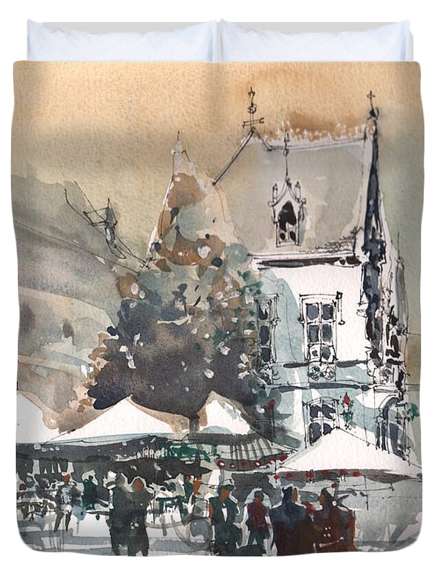 Landscape Duvet Cover featuring the painting Prague Piazza 2 by Gaston McKenzie