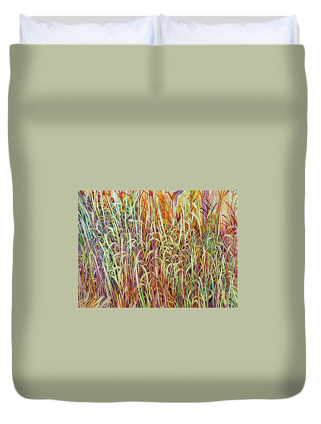 Prairie Duvet Cover featuring the painting Prairie Grasses by Helen Klebesadel