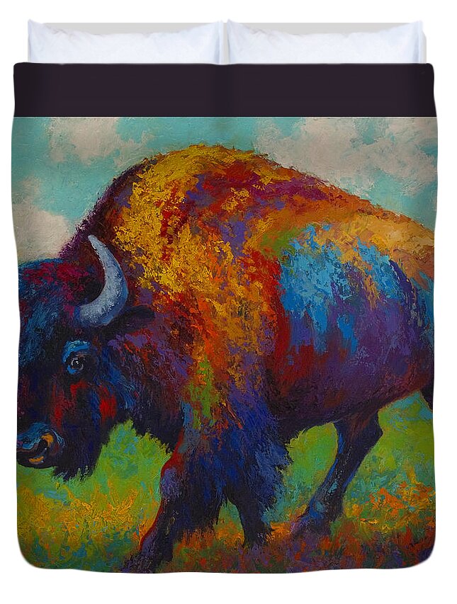 Bison Duvet Cover featuring the painting Prairie Muse by Marion Rose