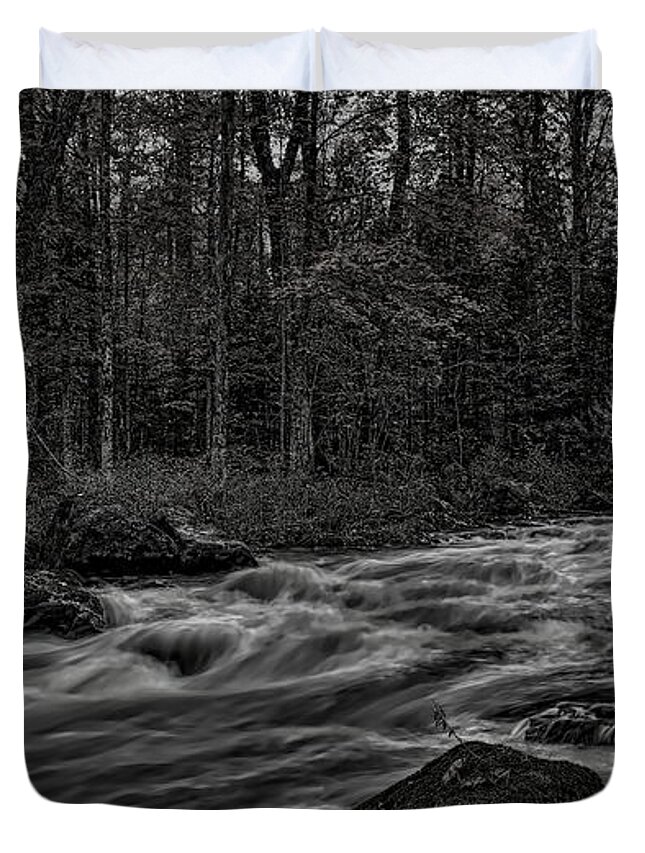 Prairie River Duvet Cover featuring the photograph Prairie River Whitewater Black and White by Dale Kauzlaric