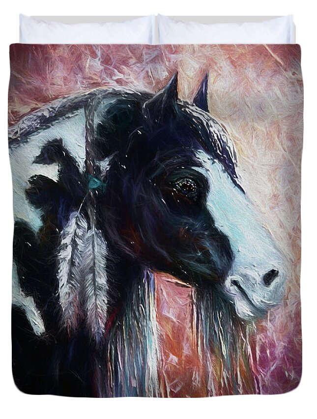 Stallion Duvet Cover featuring the digital art Prairie Spirit by OLena Art by Lena Owens - Vibrant DESIGN
