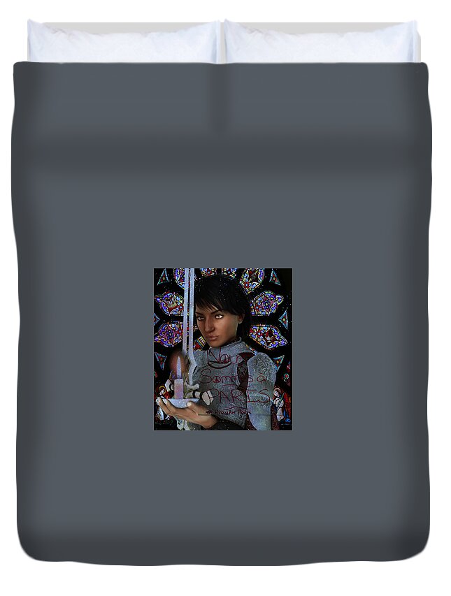 Saint Joan Of Arc Duvet Cover featuring the painting Pray for France Joan of Arc by Suzanne Silvir