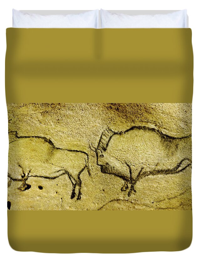 Bison Duvet Cover featuring the digital art Prehistoric Bison - La Covaciella by Weston Westmoreland