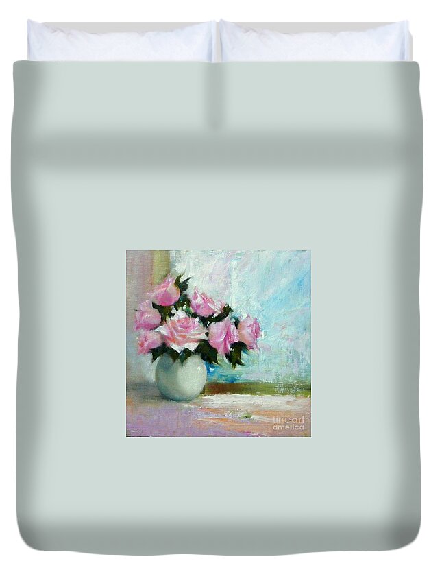 Rose Still Life Duvet Cover featuring the painting Prelude To October by Celine K Yong