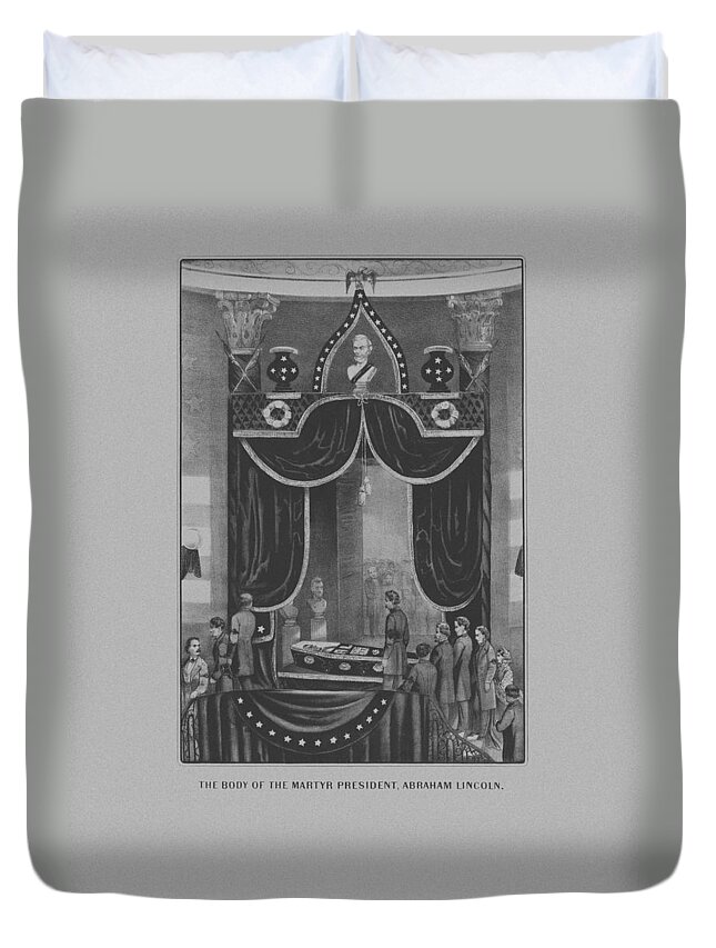 Abe Lincoln Duvet Cover featuring the drawing President Abraham Lincoln Lying In State by War Is Hell Store