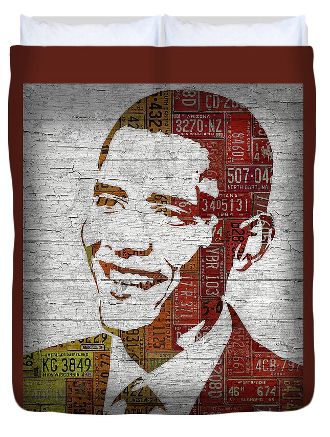 President Duvet Cover featuring the mixed media President Barack Obama Portrait United States License Plates by Design Turnpike
