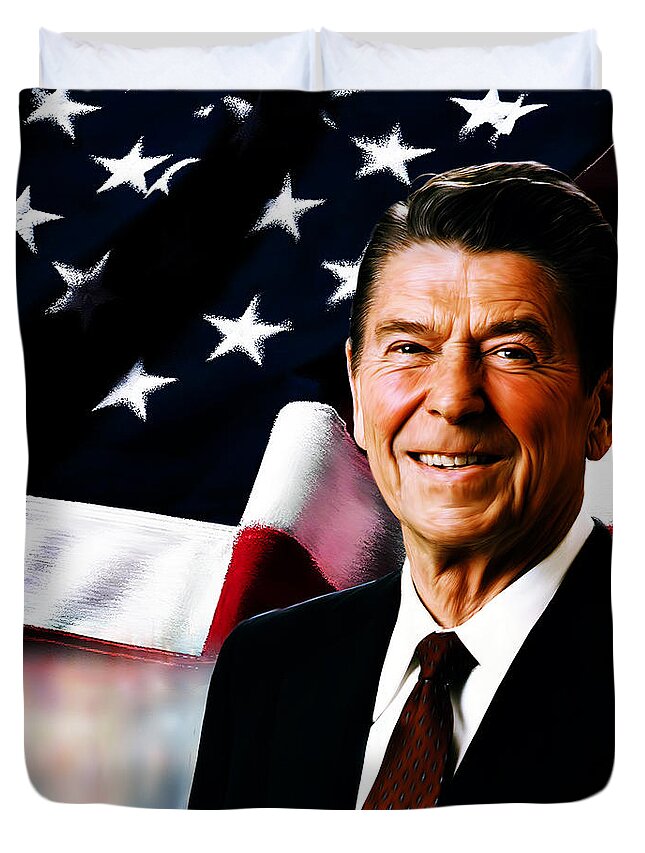 Canvas Print Duvet Cover featuring the painting President Ronald Reagan by Gull G