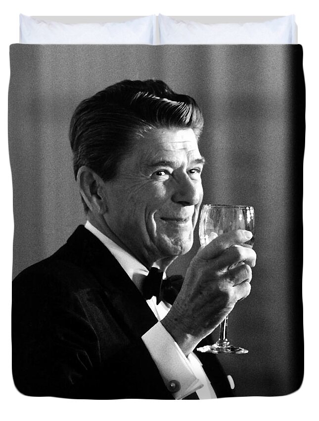 Ronald Reagan Duvet Cover featuring the painting President Reagan Making A Toast by War Is Hell Store