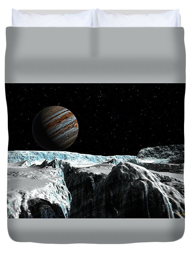 Spaceship Duvet Cover featuring the digital art Pressure ridge on Europa by David Robinson