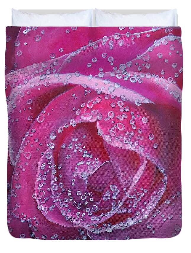 Pink Rose Duvet Cover featuring the painting Pretty in Pink by Karen Jane Jones