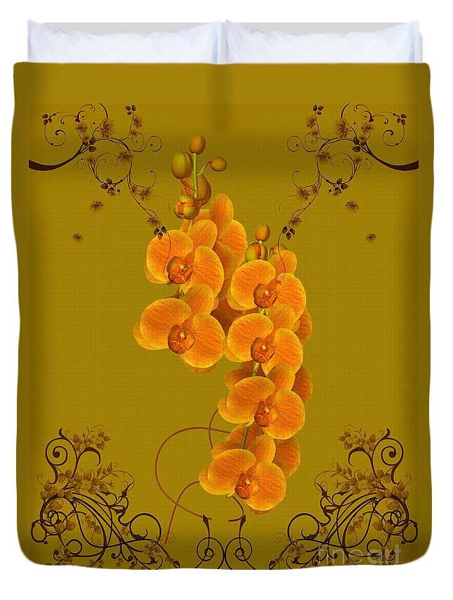 Flower Duvet Cover featuring the digital art Pretty Orchids by Smilin Eyes Treasures