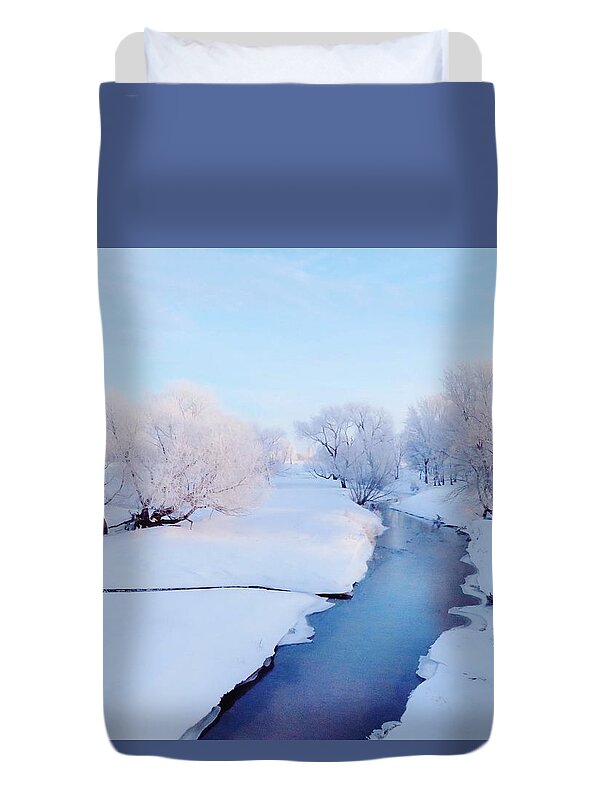 Streams Duvet Cover featuring the photograph Pretty Winter Stream by Lori Frisch