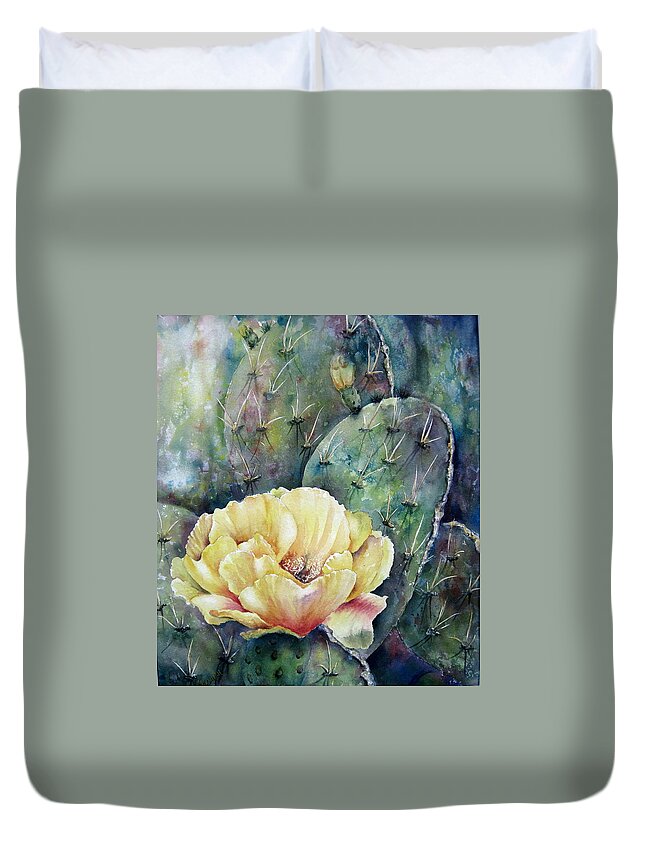 Flower Duvet Cover featuring the painting Prickly Blossom by Mary McCullah