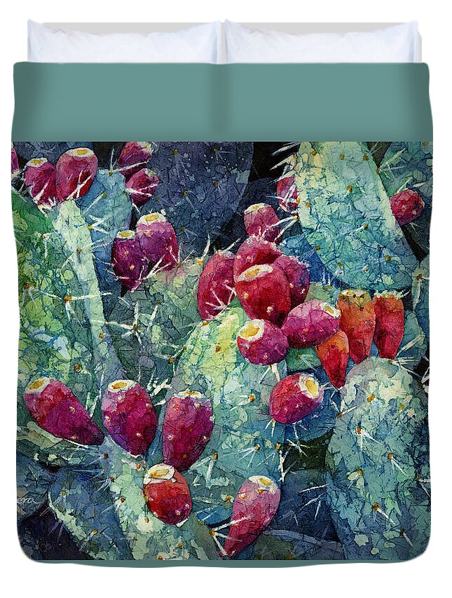 Cactus Duvet Cover featuring the painting Prickly Pear 2 by Hailey E Herrera
