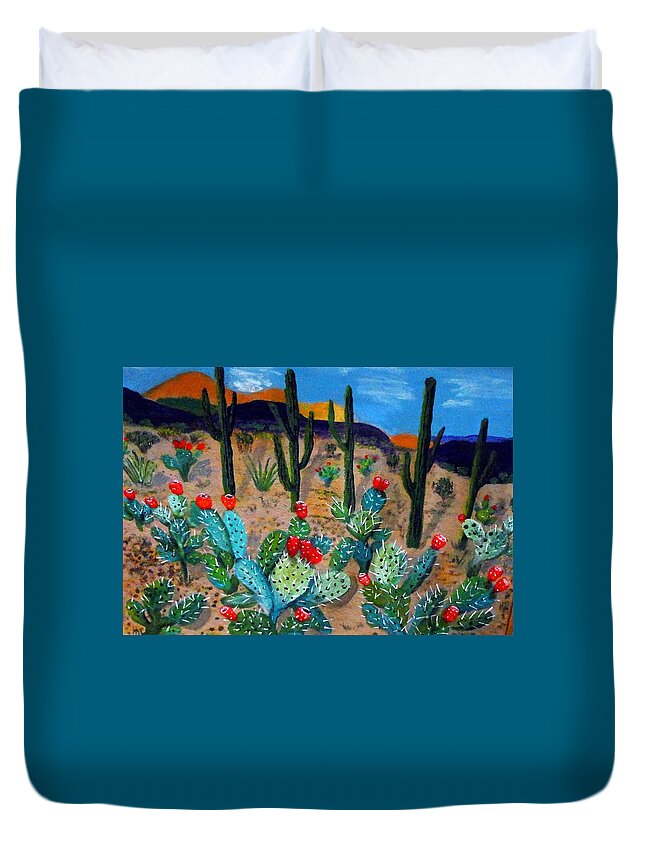 Tucson Duvet Cover featuring the painting Prickly pear cactus Tucson by Anne Sands