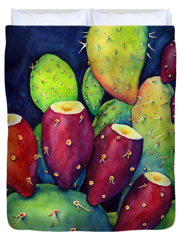 Cactus Duvet Cover featuring the painting Prickly Pear by Hailey E Herrera