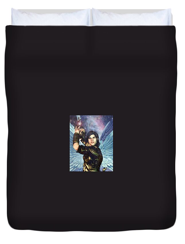 Saint Michael Duvet Cover featuring the painting Prince of the Heavenly Host Saint Michael by Suzanne Silvir