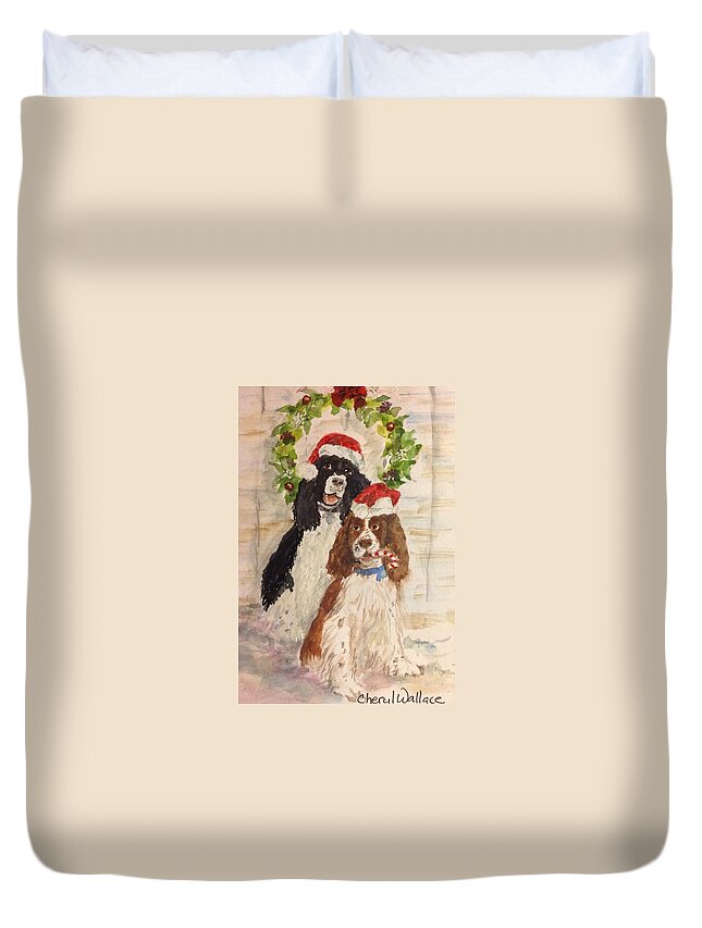 Springer Spaniels Duvet Cover featuring the painting Princess and Evita by Cheryl Wallace