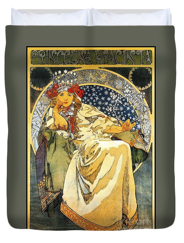  Vintage Duvet Cover featuring the digital art Princess Hyacinth Alfons Mucha by Heidi De Leeuw