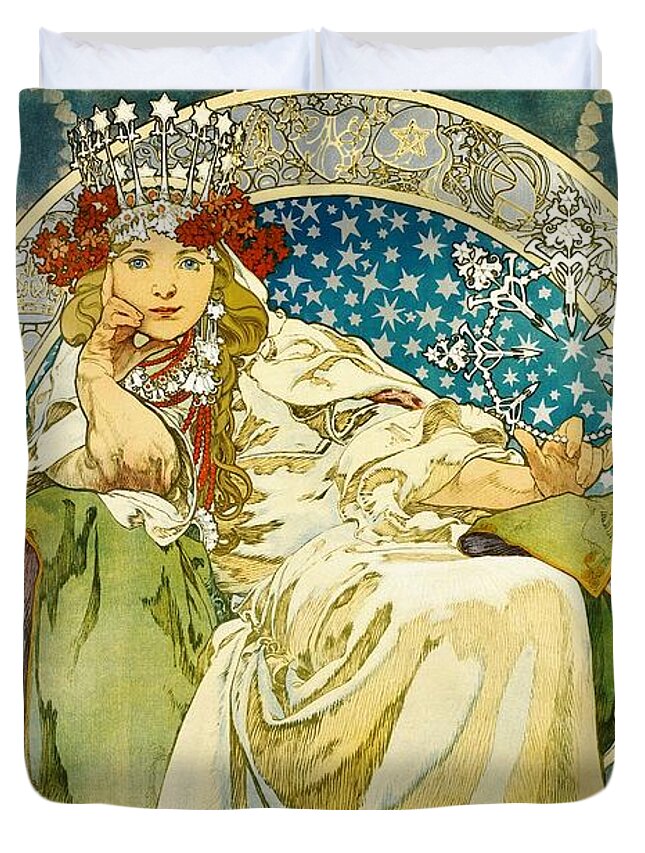 Alphonse Mucha Duvet Cover featuring the painting Princess Hyacinth by Alphonse Mucha