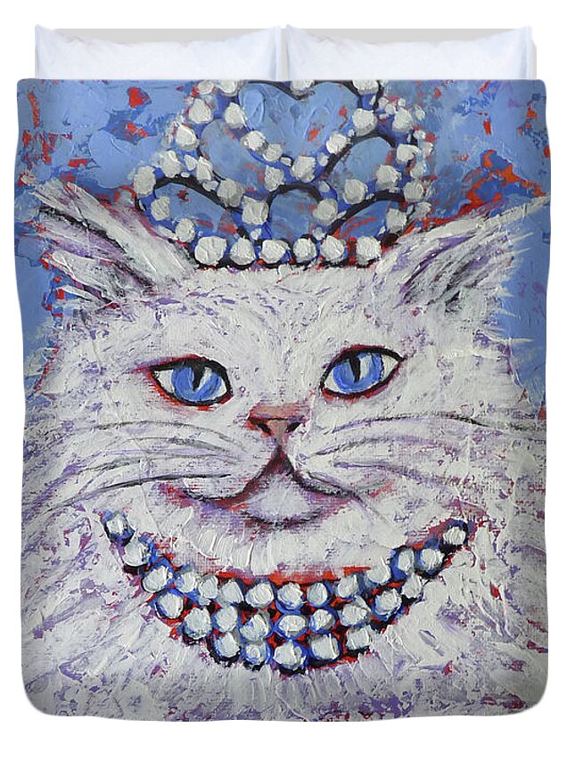 Pussy Duvet Cover featuring the painting Princess Pussy Cat by Audrey Peaty