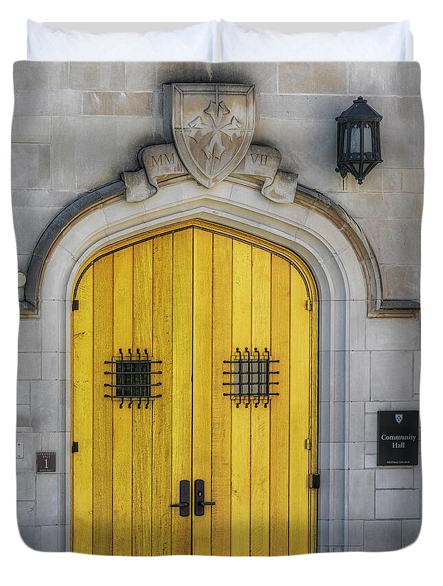 Princeton University Duvet Cover featuring the photograph Princeton University Community Hall Door by Susan Candelario