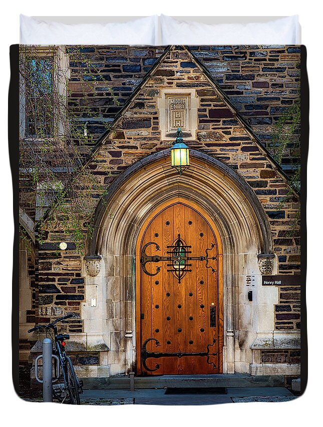 Princeton University Duvet Cover featuring the photograph Princeton University Henry Hall by Susan Candelario