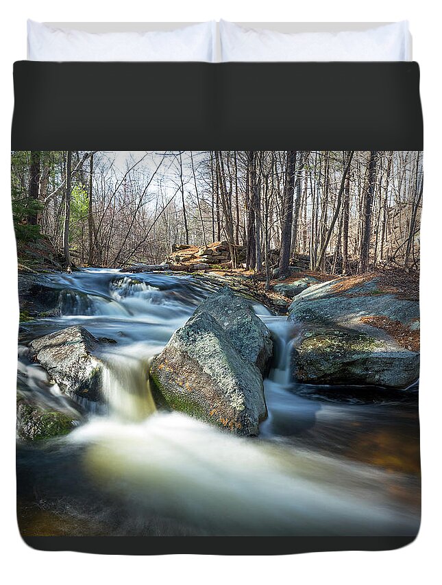 Princeton Ma Mass Massachusetts Newengland New England U.s.a. Usa Brian Hale Brianhalephoto Outside Outdoors Nature Natural Sky Trees Forest Woods Secluded Water Waterfall Falls Long Exposure Rocks Rocky Duvet Cover featuring the photograph Princeton Waterfall 1 by Brian Hale