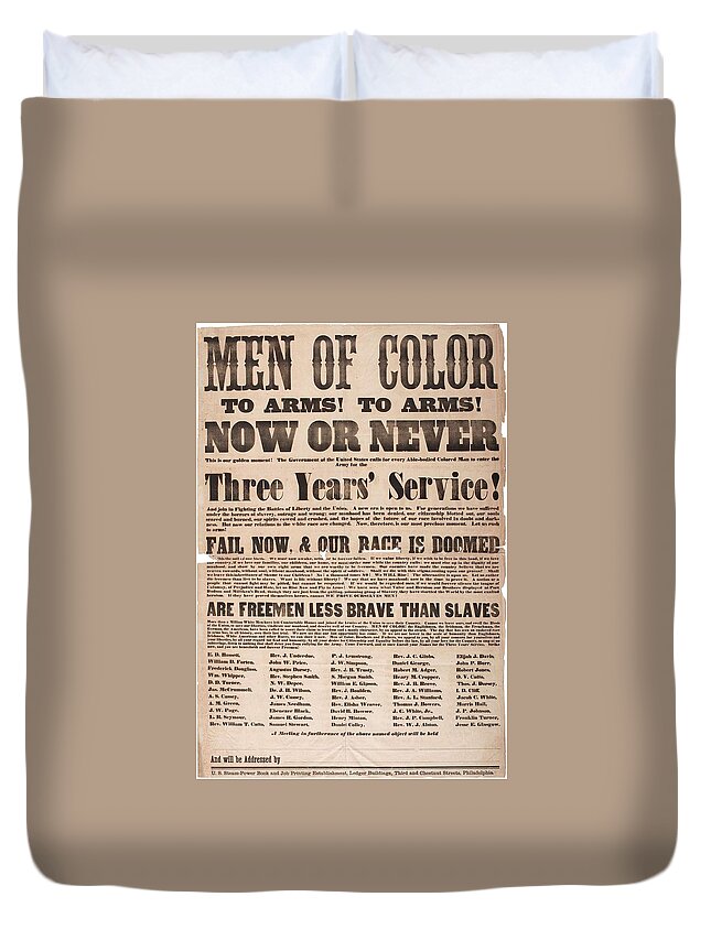 Man Duvet Cover featuring the painting Printed broadside, calling all men of color to arms, 1863 by Celestial Images