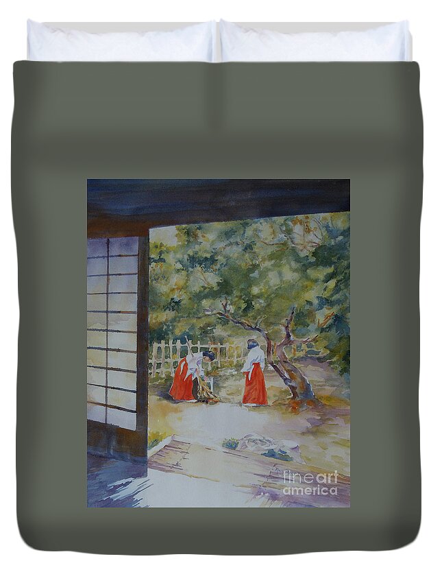 Japan Duvet Cover featuring the painting Pristine Morning by Mary Haley-Rocks