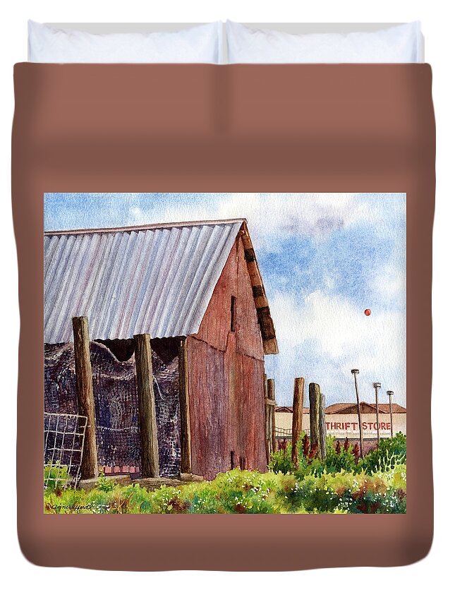 Old Barn Painting Duvet Cover featuring the painting Progression by Anne Gifford