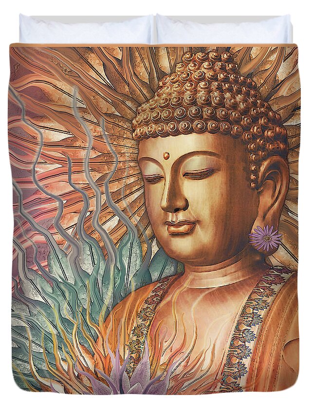 Buddha Duvet Cover featuring the digital art Proliferation of Peace - Buddha Art by Christopher Beikmann by Christopher Beikmann