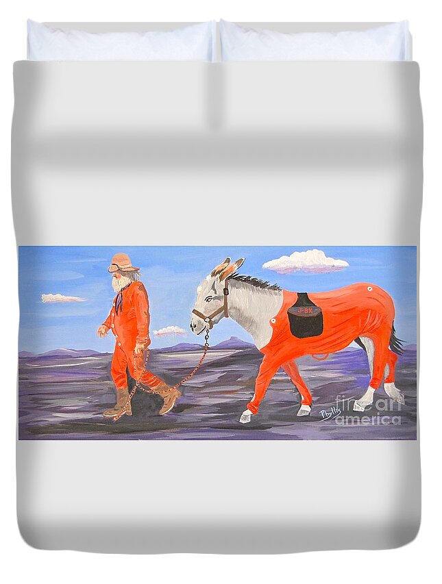 Old Miner Duvet Cover featuring the painting Prospector and Pal by Phyllis Kaltenbach