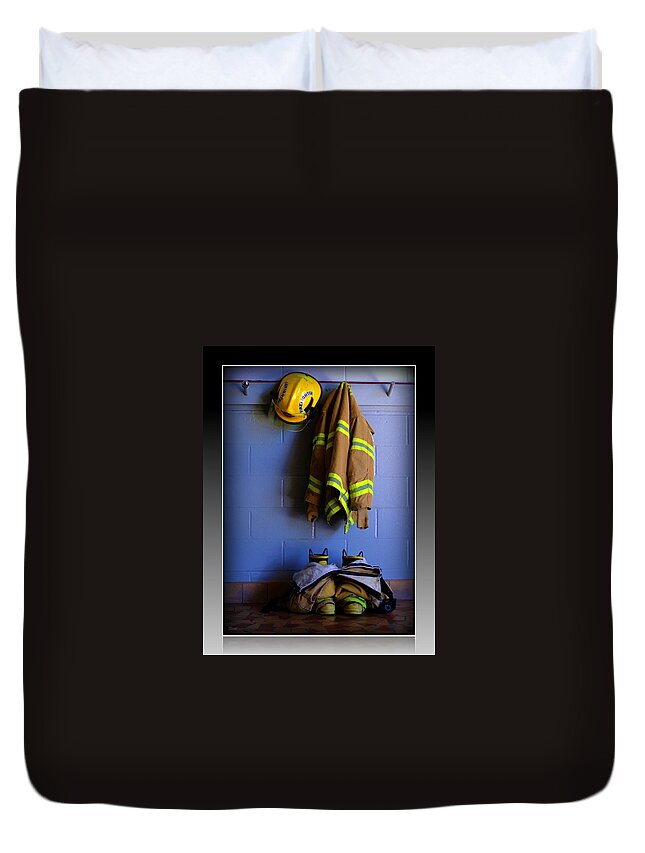Fireman Duvet Cover featuring the photograph Protect and Serve by Farol Tomson