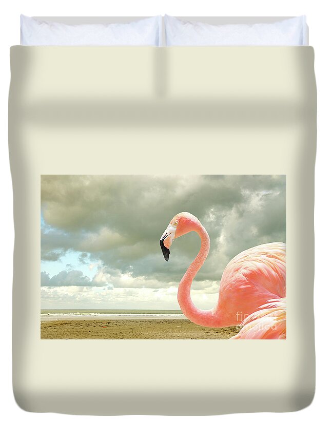 Flamingo Duvet Cover featuring the photograph Proud to be pink by Adriana Zoon
