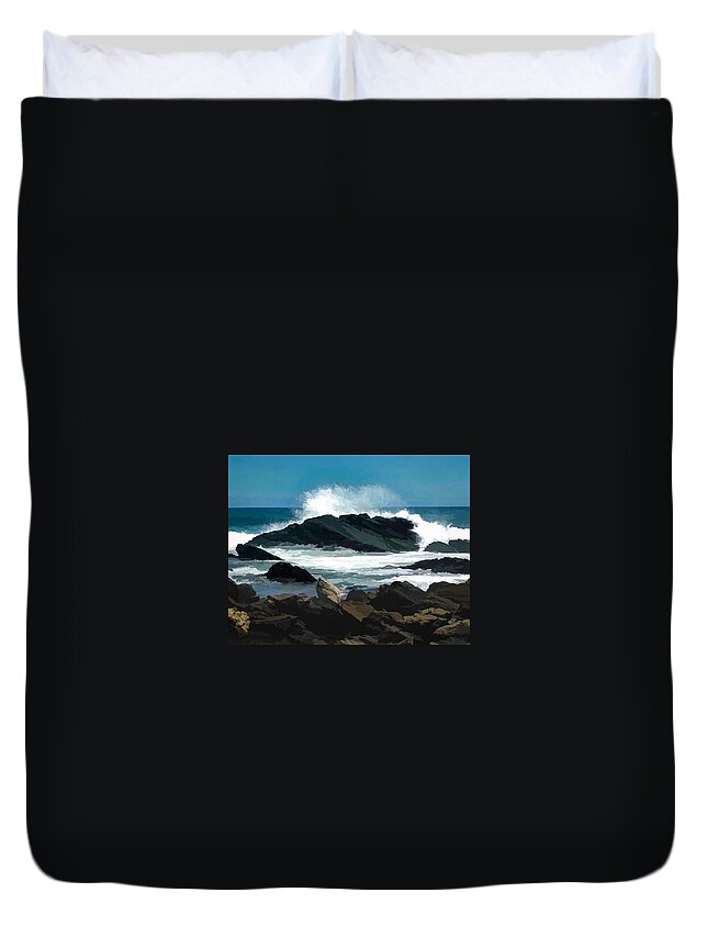 Stamp Treks Duvet Cover featuring the photograph Prout's Neck by David Thompsen