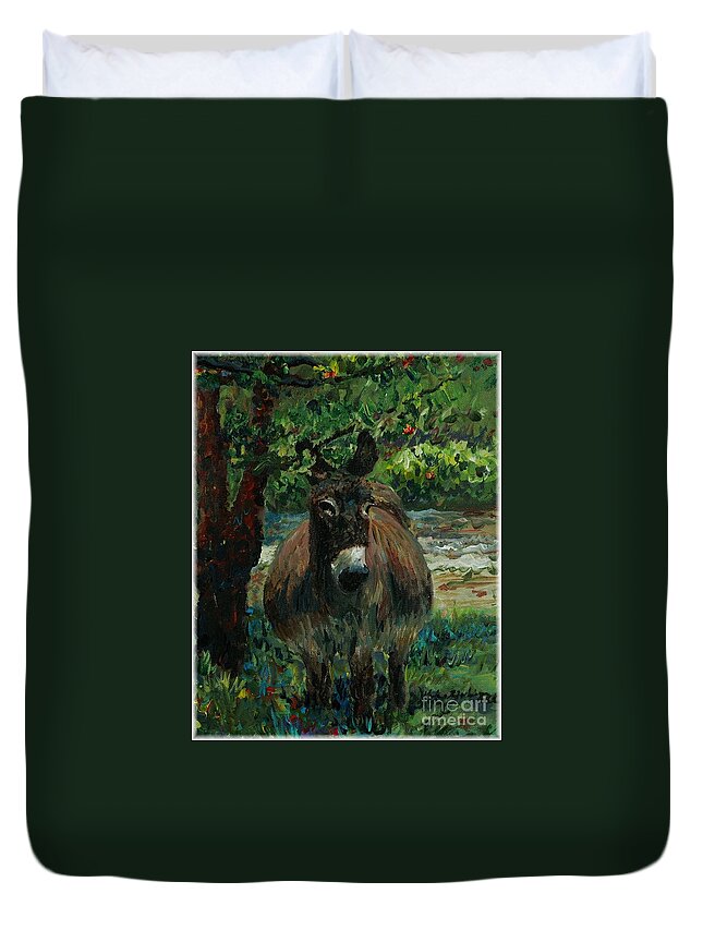 Donkey Duvet Cover featuring the painting Provence Donkey by Nadine Rippelmeyer