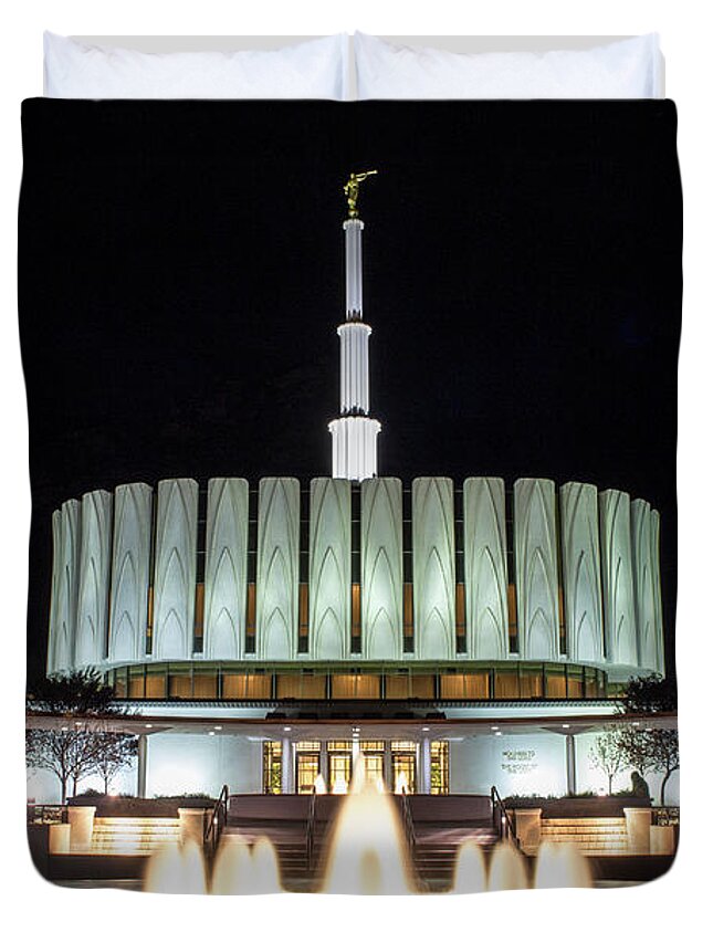 Trees Duvet Cover featuring the photograph Provo Temple at Night by K Bradley Washburn