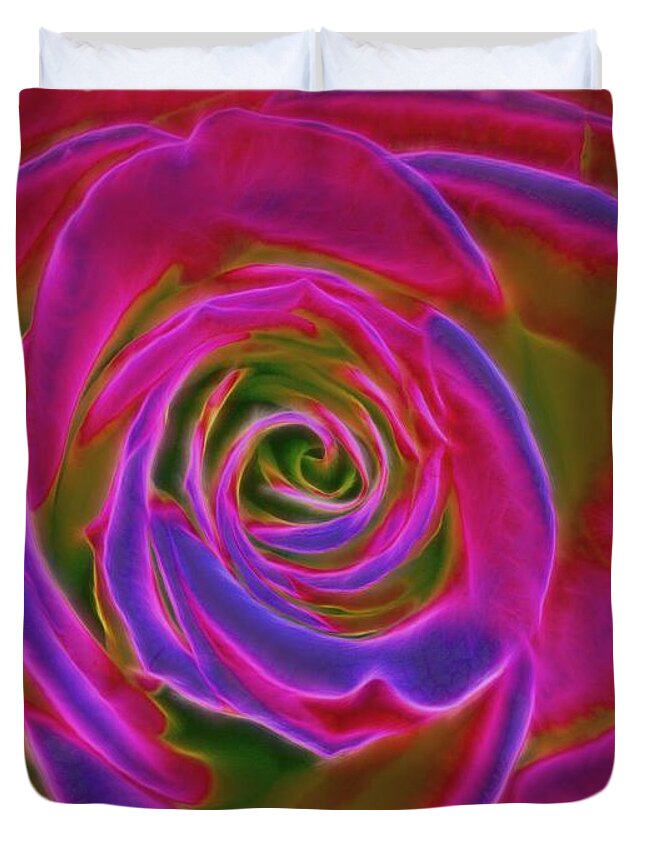 Psychedelic Duvet Cover featuring the photograph Psychedelic Green Rose by Renee Trenholm