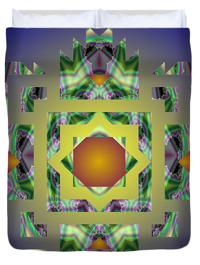 Psychedelic Duvet Cover featuring the digital art Psychedelic Mandala 002 A by Larry Capra
