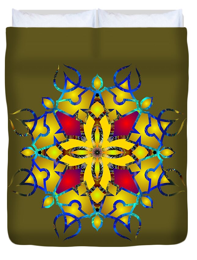 Mandala Duvet Cover featuring the digital art Psychedelic Mandala 011 B by Larry Capra