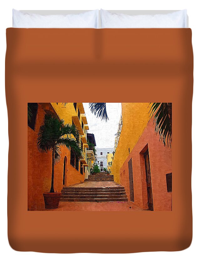 Ally Duvet Cover featuring the photograph Puerto Rico Ally Way by Donna Bentley